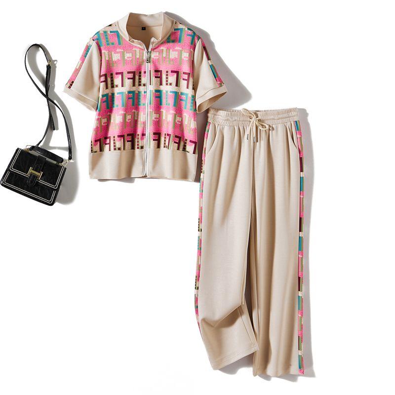 

Comfortable Woven Cotton Color Printing F Casual Sports Suit! Women s Half-Open Collar Front Zipper Tops with Shoelace Elastic Pants Color Brand Cabinet strong push