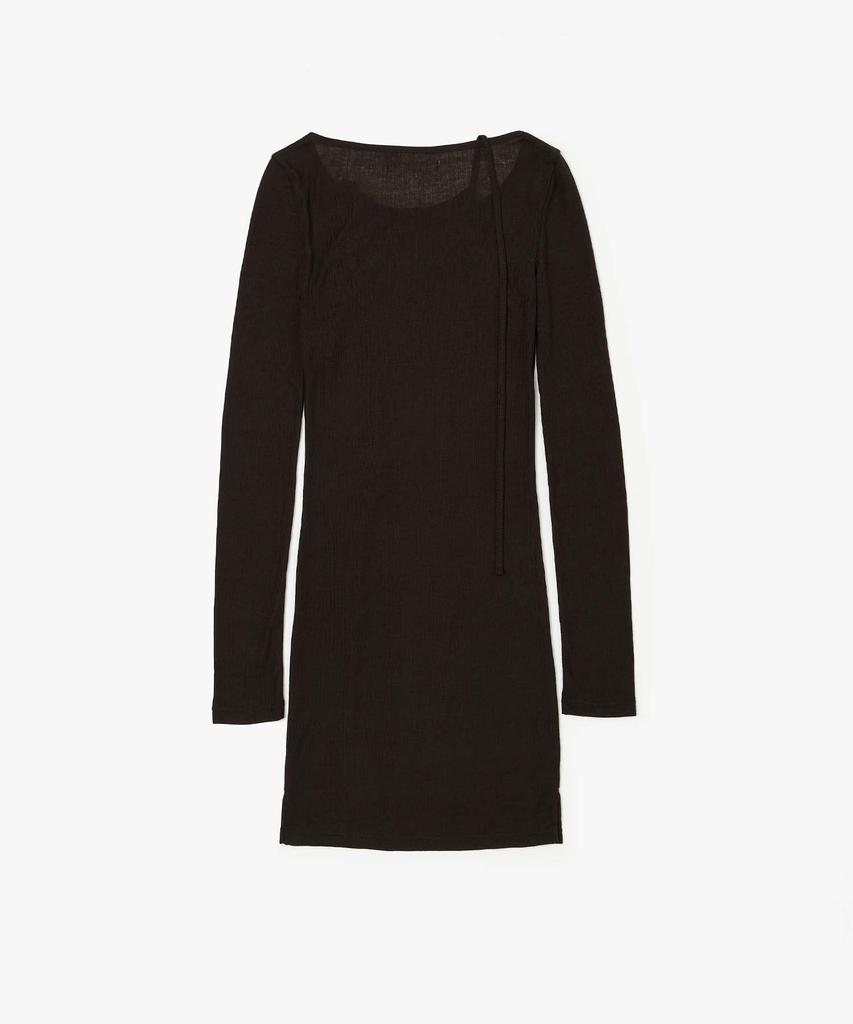 Plack Woman String Detail Layered Dress Brown