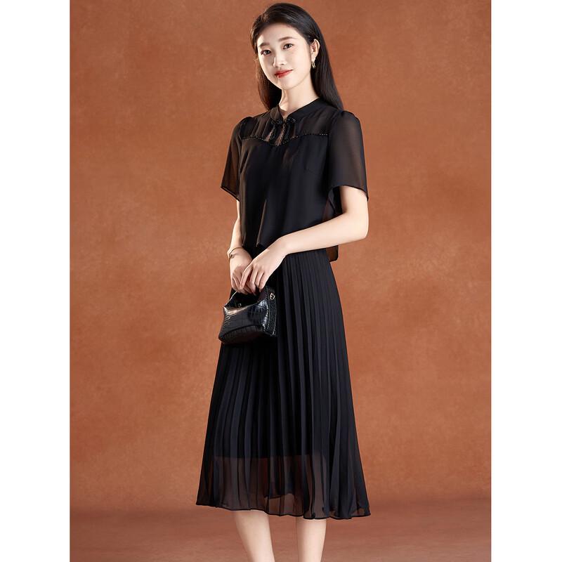 Hepburn Style Hollow-Out Fake Two-Piece Black Dress