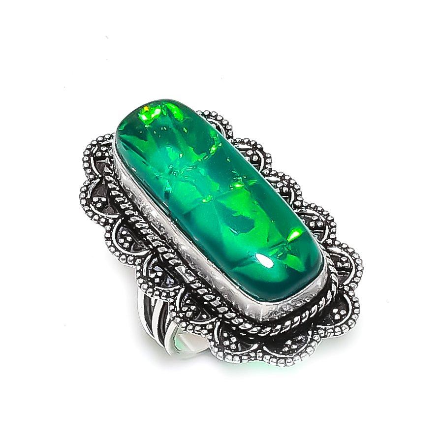 Natural Green Triplet Opal Gemstone 925 Sterling Silver Jewelry Ring Size 9 ETC-13986