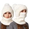 Windproof Winter Cap Mask Set Solid Color Balaclavas Hat Casual 2in1 Scarf Hat  Ski