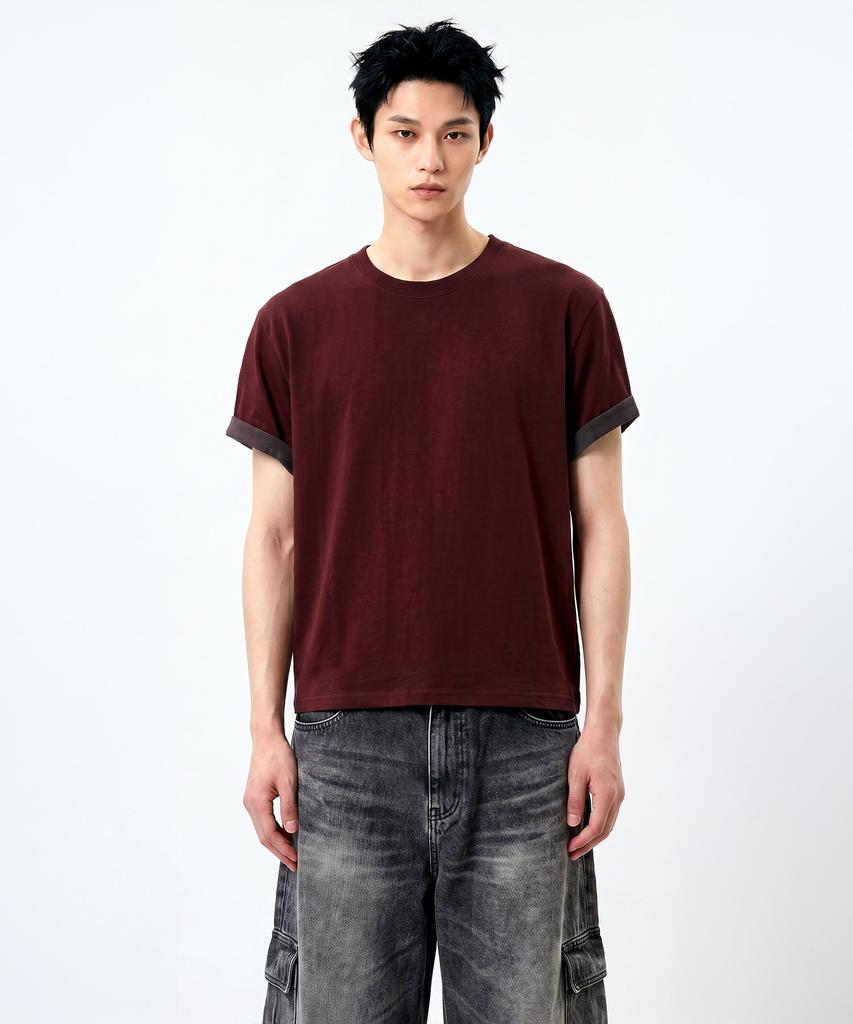 UNDEROFF [2Pack] Roll-Up Sleeve Crop Short Sleeve T-Shirt