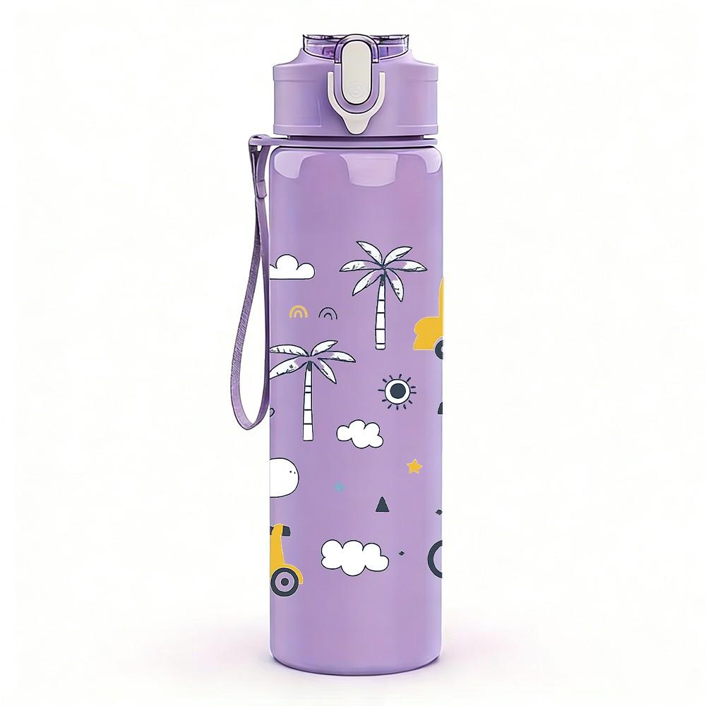 1PC Toy Car Transport Seamless Pattern 750ml Color Plastic Sports Water Bottle Leakproof Flip Straw Lid Suitable for Sports Office Home Use