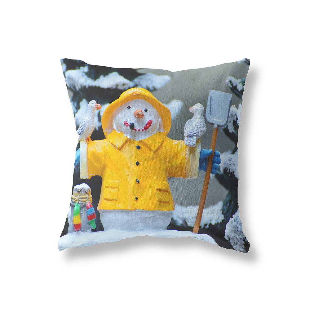 Merry Christmas Cute Snowman Print Pattern Polyester Cushion Cover Home Living Room Sofa Decoration Square Pillow Pillow Cover