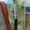 Floral Embossed Silver Tone Walking Cane Gentleman's Detachable Black Wooden Stick