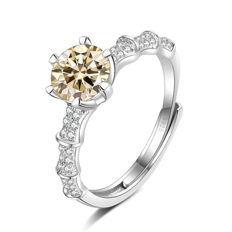 

Кольцо Bague Ringen Mossan с бриллиантом и сертификатом, женское кольцо из стерлингового серебра S925, один карат, открытое кольцо с шестью когтями, инкрустированное бриллиантами, бамбуковое кольцо ct adjustable（17.3mm） светло-желтого