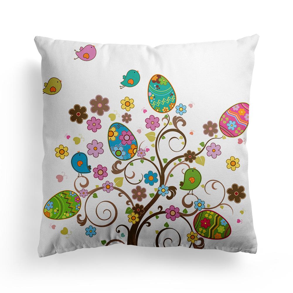 New Spring Easter Pillow Case Bunny Flowers Wreath Peach Skin Fleece Print Pillow Clothes Cover
