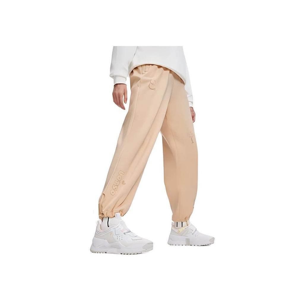 Li Ning X Disney Toy Story Collaboration Strawberry Bear Series Straight Leg Fleece Reflective Warm Loose Sweatpants Women Bottoms Beige AKLR740-2