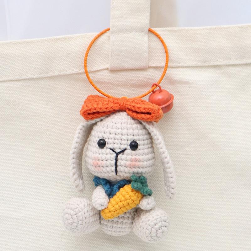 Cartoon Crochet Tulip Rabbit Doll Key Chain Pendant Home Room Decor Cute Handmade Knitted Animal Rabbit Ornament Christmas Gifts