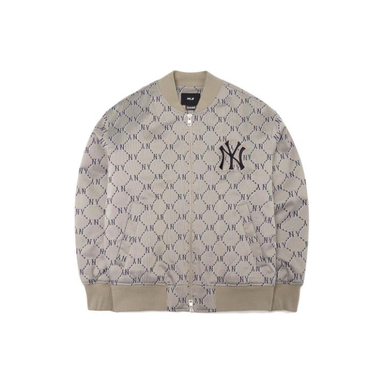 MLB Logo Print Zip-Up Long Sleeve Baseball Jacket Men jackets Brown 3AJPM0121-50BGS