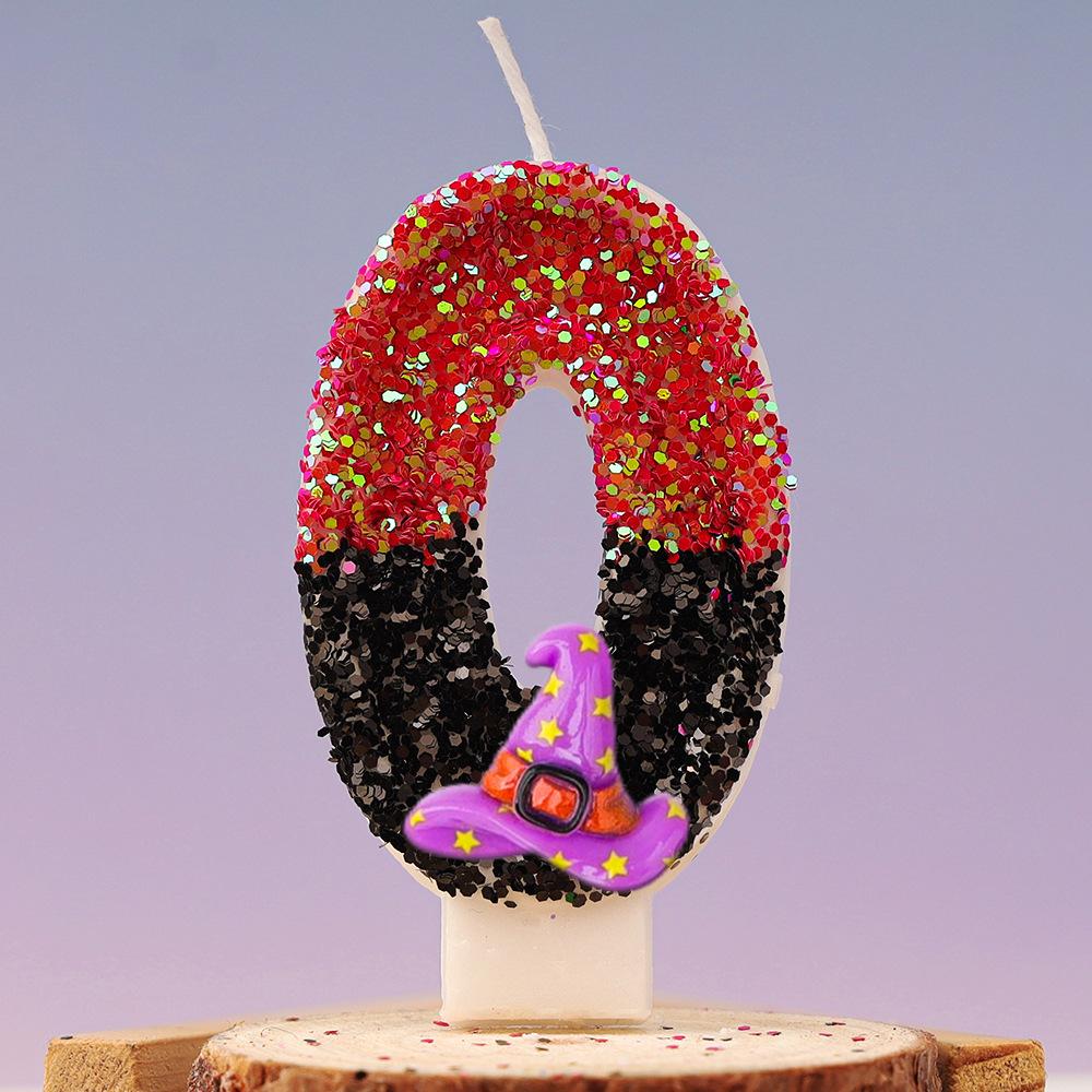 Halloween Birthday Candles for Halloween Theme Party Decor Black Hat Glitter Birthday Number Candle for Kids