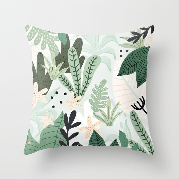 Green Tropical Leaf Pillow Cover Fleshy Polyester Pillow Cushion Cover Decoration Salon Home Decor Throw Pillows Car Seat Chair