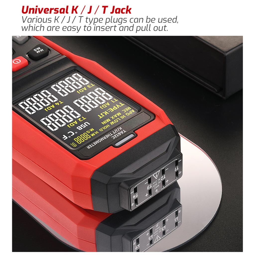 K J T Type Thermometer 4 Channels Digital Thermocouple Thermometer 5000 Group Data Storage VA Color Screen with