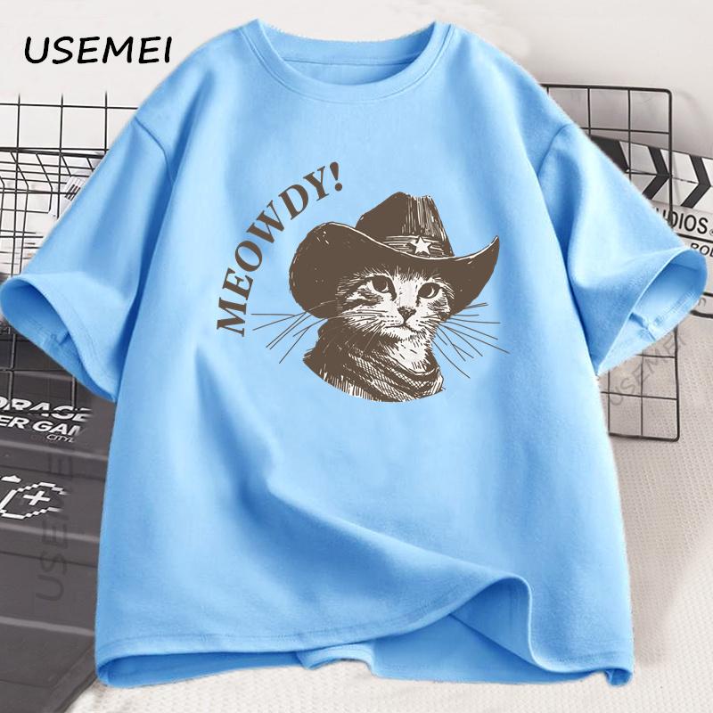 

Meowdy Cowboy Cat T-Shirt Men Vintage Cowboy Cat T-Shirt 90s Funny Cute Kitten Country Western Printed T-Shirt Streetwer Tops 4XL