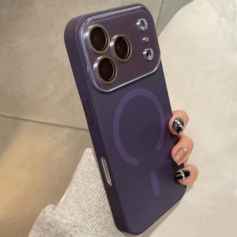 Luxury Large Window Glass Camera Protection Phone Case For iPhone 17 Air 16 15 14 13 12 Pro Max Magnetic For Magsafe Matte Cover