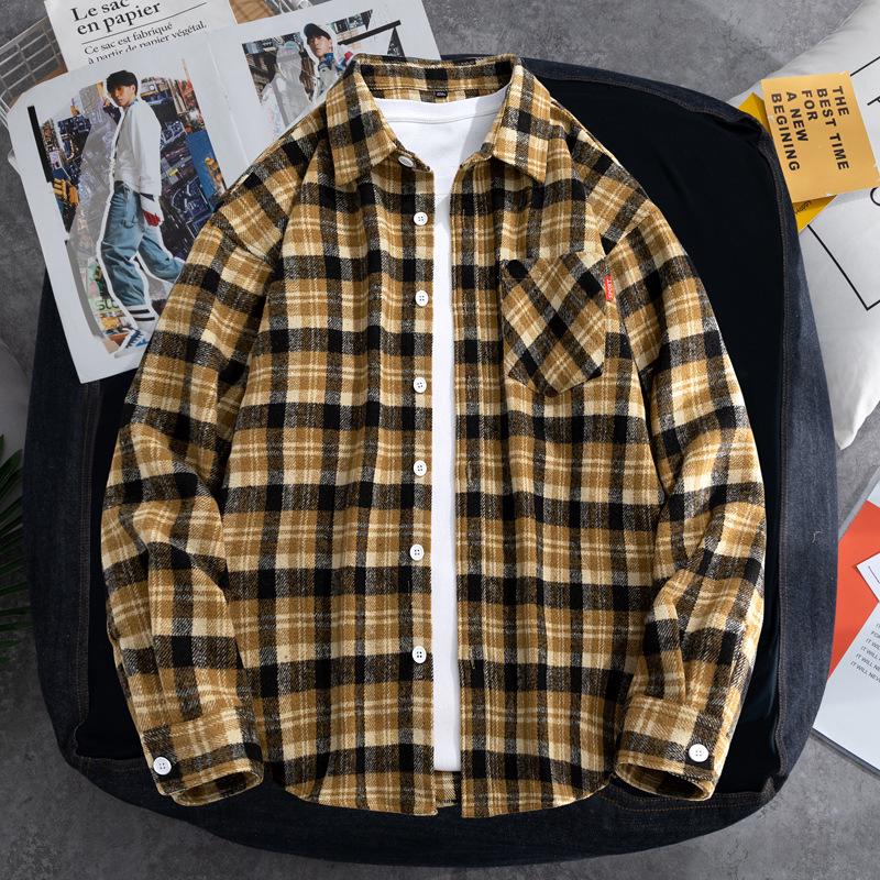 Men's Plus Size Loose Plaid Shirt Jacket - Cool, Thick, Long Sleeve for Spring & Autumn