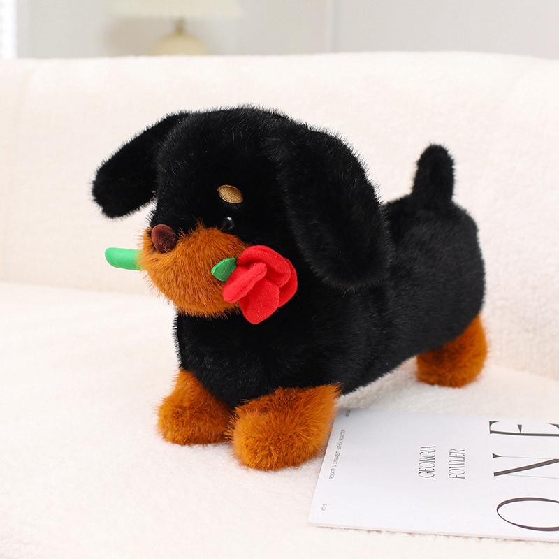 

Dachshund Dog Rose Soft Material Plush Toy Brown Black Puppy Dog Flowers Stuffed Plushies Dolls Valentine s Day Wedding Gifts Ideal For Girls 23CM