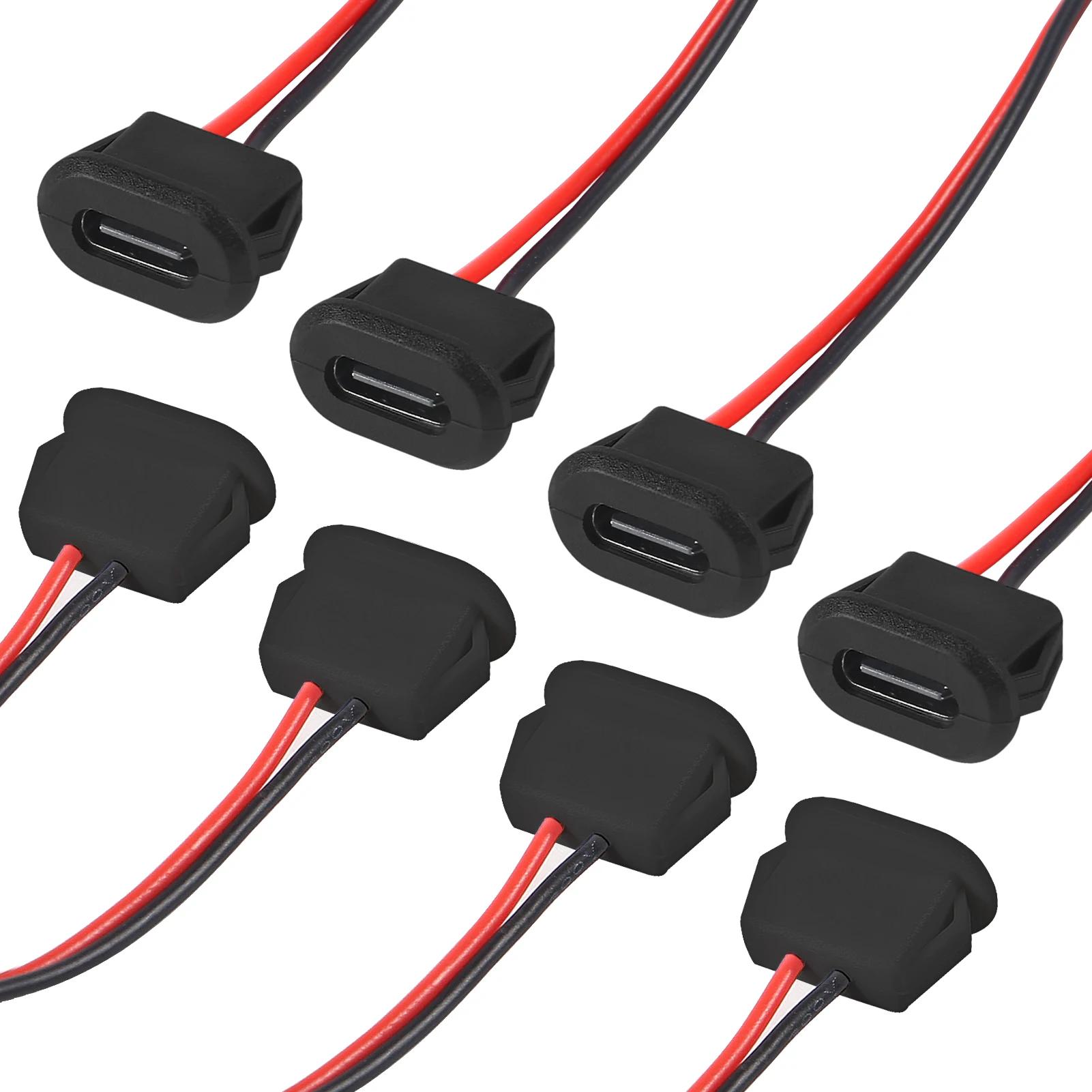 

10PCS USB Type-C Водонепроникний роз єм USB Пряме стиснення Гніздо Гніздо Інтерфейс заряджання зі зварювальним дротом 10PCS&2P&Female Insert чорний