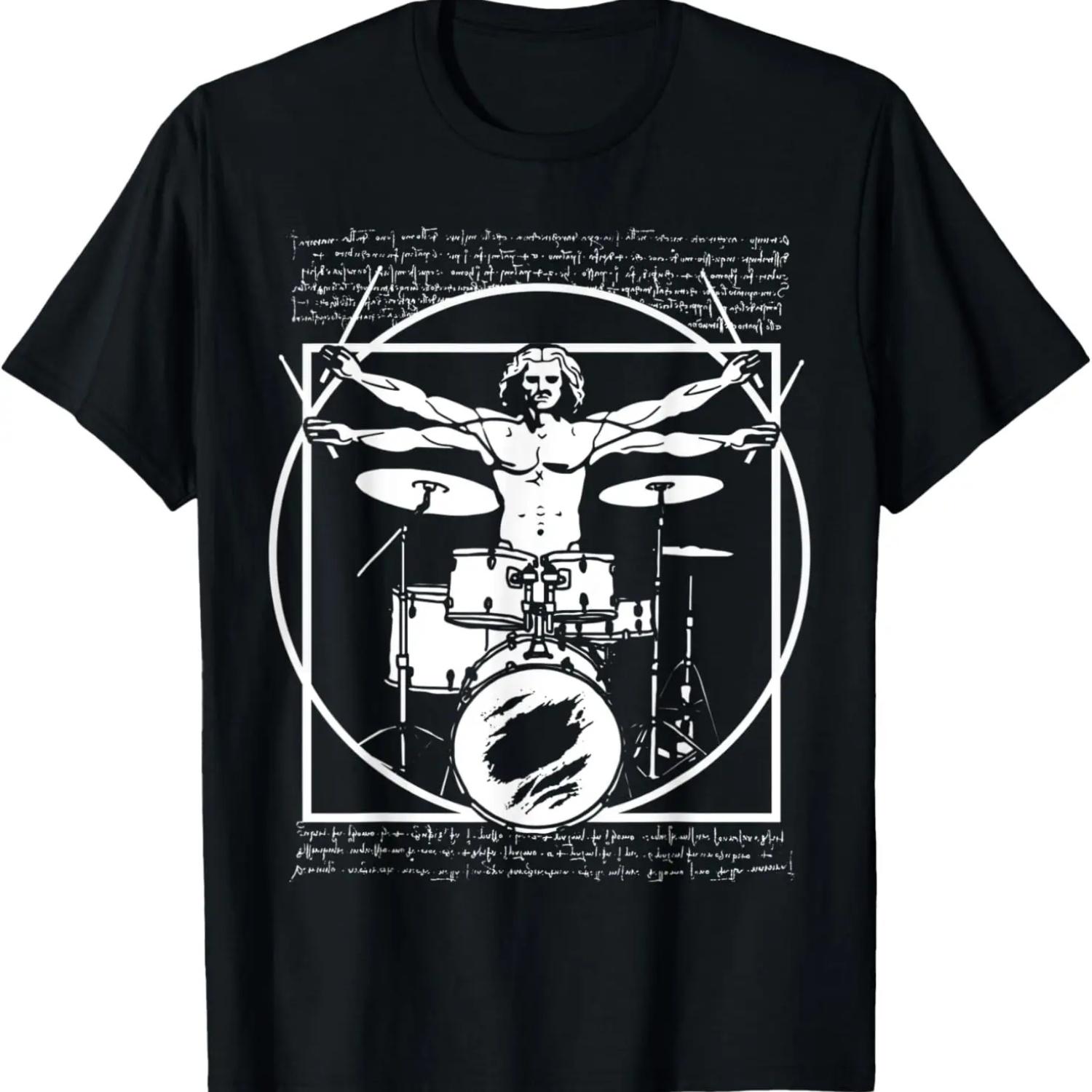 

Drums & Drum Player - Da Vinci Drummer Vitruvian Man T-Shirt L чёрный