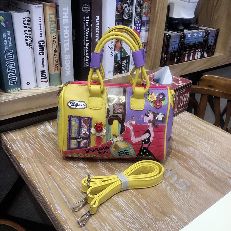 High Quality Texture PU Leather Ladies Handbags 2024 New European Beautiful Women's Messenger Bag Creative Hand Embroidered Boston Bag Crossbody Bag