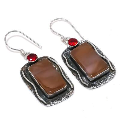 Natuurlijke Mookaïet, Granaat Edelsteen 925 Sterling Zilver Oorbel 2,01" V1I54