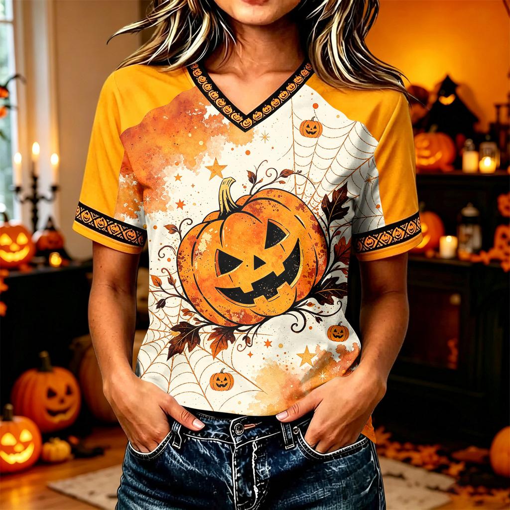 Women's Short Sleeve Halloween Graphic T-Shirt Casual Tee for Costume Party