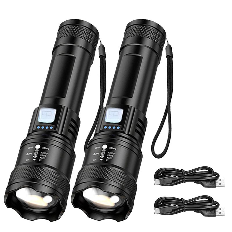 High Strong Power Led Flashlights 2000LM Tactical Torch with Display Light USB Charging Camping Fishing Emergency Zoom Lantern