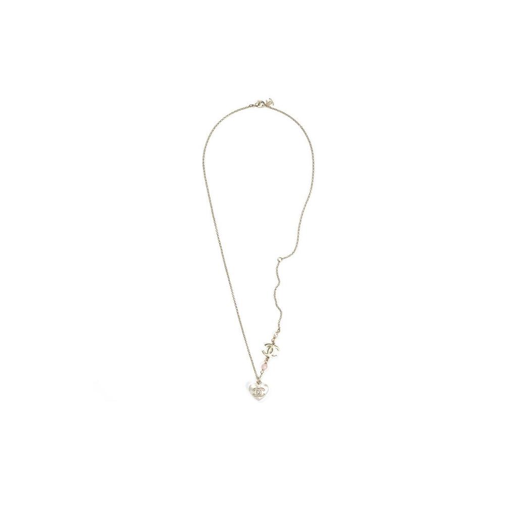 Chanel Pearl Heart Pendant Double C Logo Necklace Women Necklace Gold AB7001-B06558-NF087