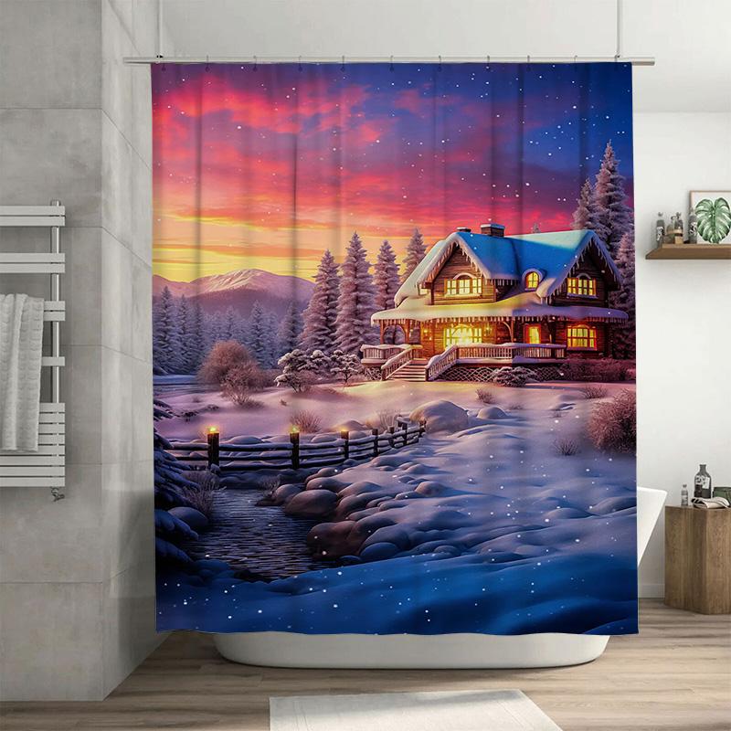 

Tuniu Cozy Mountain Cabin Winter Forest Shower Curtain Rustic Lodge Nature Landscape Scenic Bathroom Decor Charming Home Gift W60H190(CM)-1 Pcs