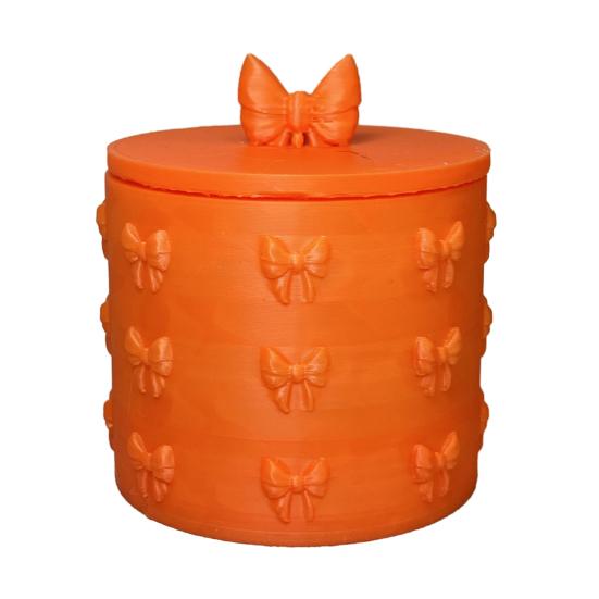 

Storage Box 3D Bow Decor Holder with Lid Moisture-Proof Dustproof Storage Jar Durable PLA Organizer for Cotton Pads Jewelry оранжевый