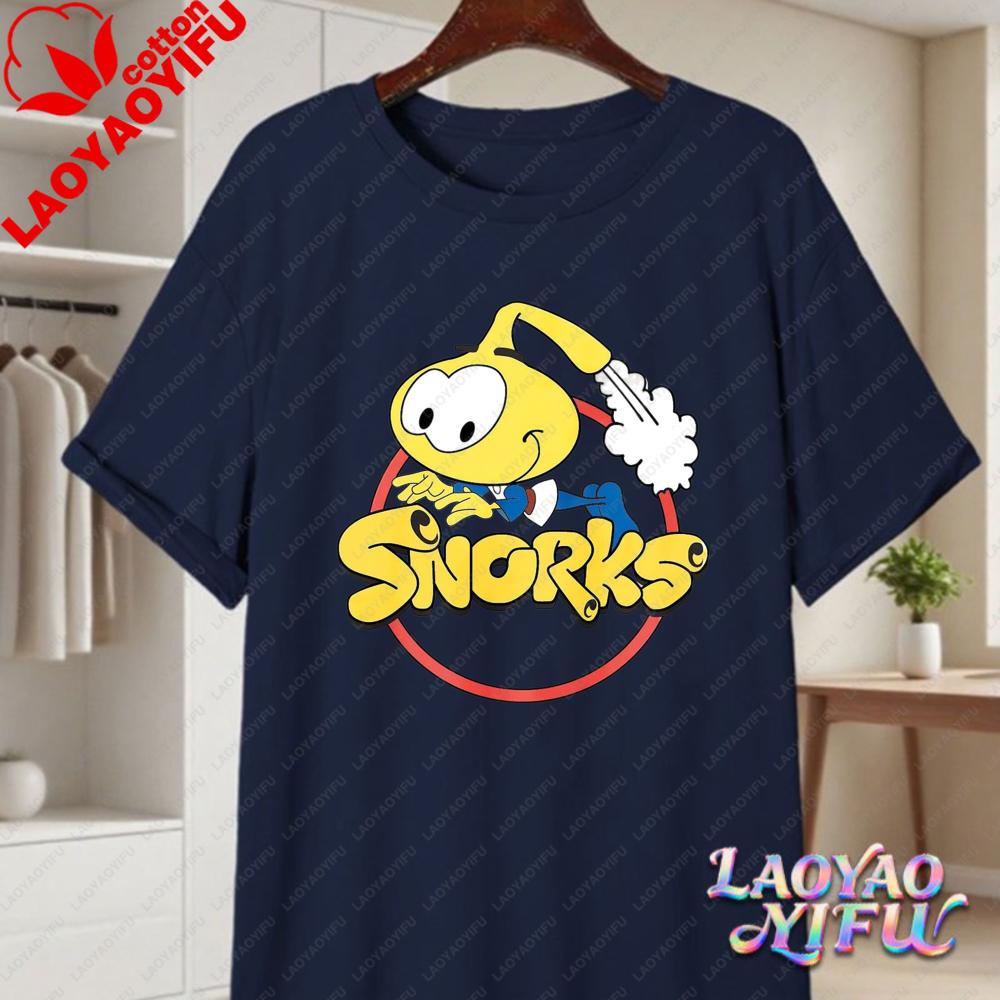 Snorks Cute Character Printed Short Sleeve Tee High Quality Cotton Casual Tshirt Retro 80s Cartoon Loose Tops Fashion Streetwear