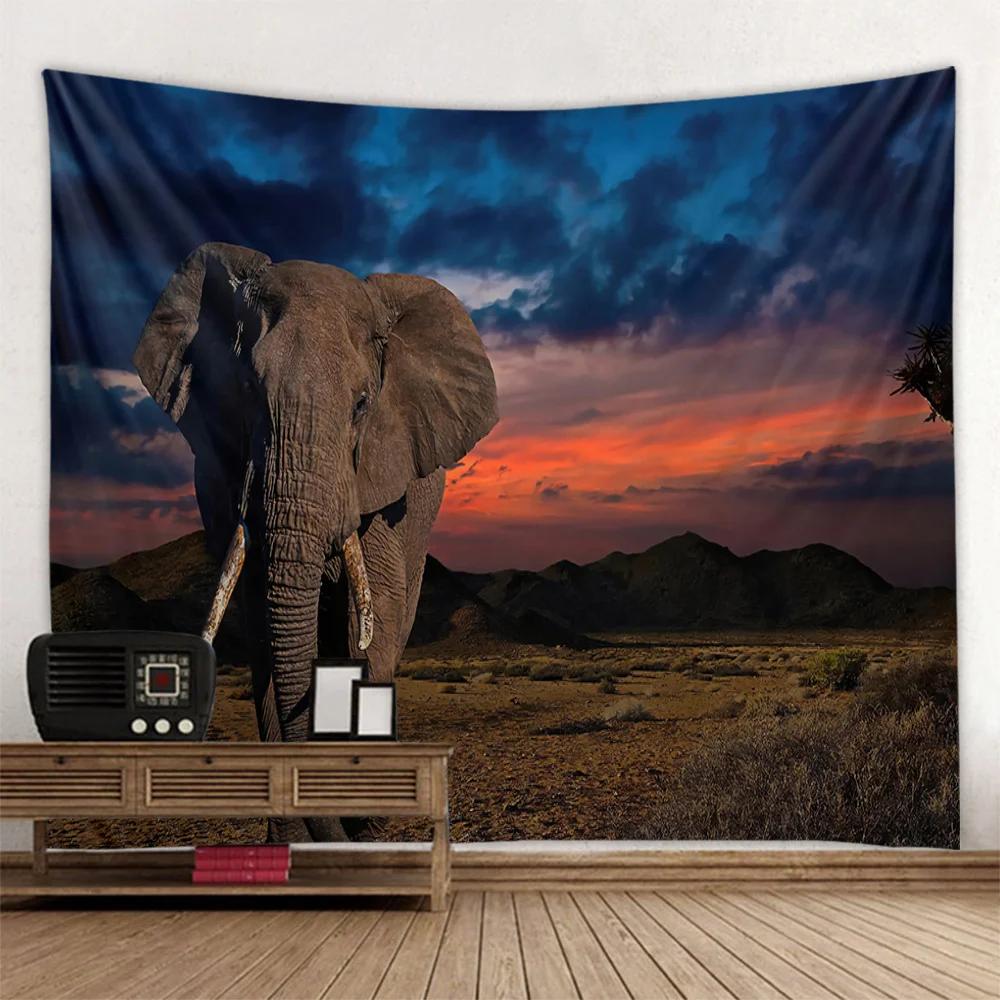 Bohemian Elephant Art Tapestry Sunrise Sunset Forest Landscape Home Decoration Wall Hanging Hippie Living Room Background Cloth