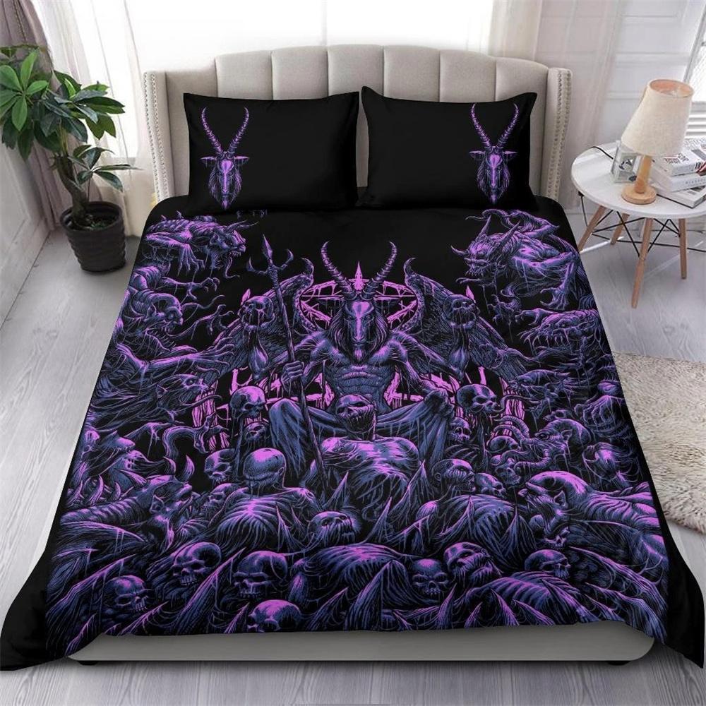 Skull Skeleton Satanic Goat Skull Duvet Cover Set Trophy Demon Breed Bedding Sets Night Blue Pink Satanic Baphomet Quilt Cover