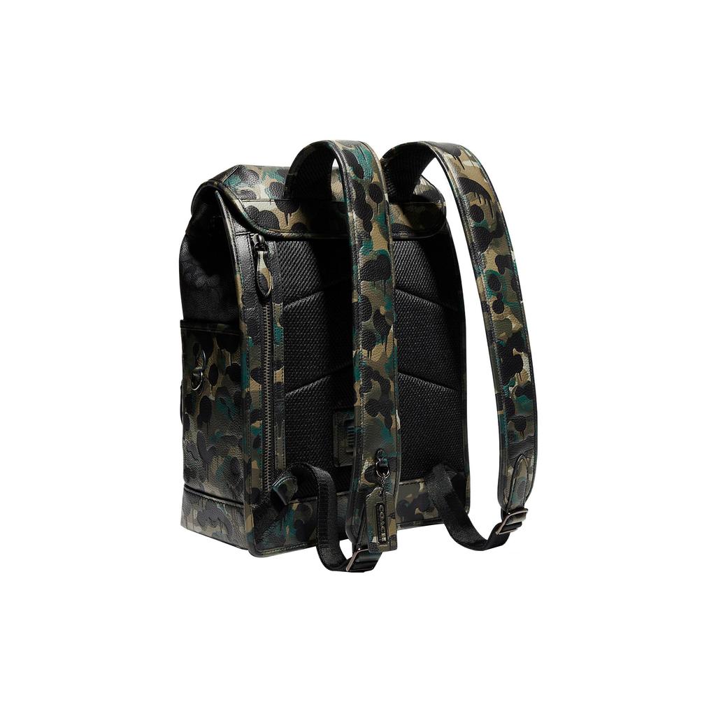 New COACH Coated Canvas With Soft Pebbled Leather Backpack Large Size Men's Black Monogram With Camouflage C9734-A5F