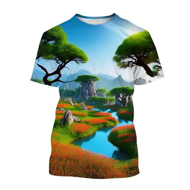 Landscape 3D Printed T-shirt Scenery Painting Art T Shirt For Men Fashion Round Neck Short-sleeved Casual Summer Tees Tops