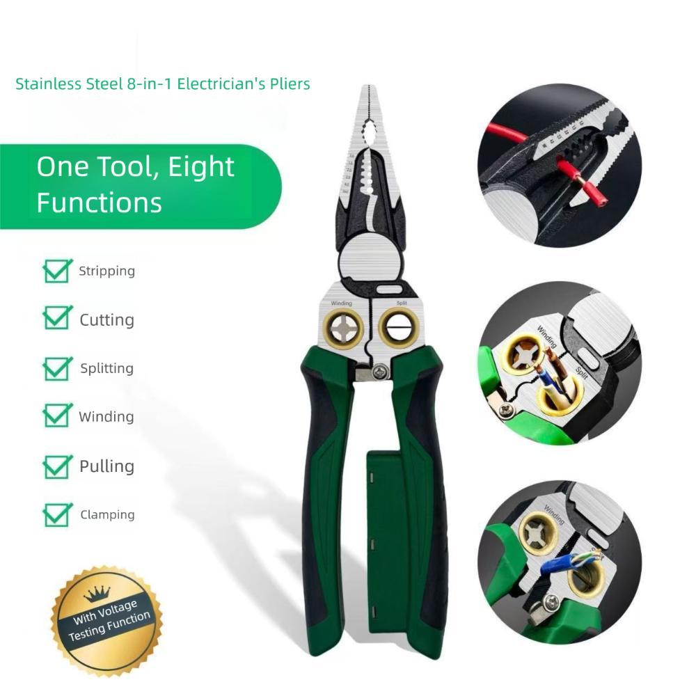 Multi-function 8 in 1 Wire Stripper Electrical Measurement Electric Pliers New Voltage Tester