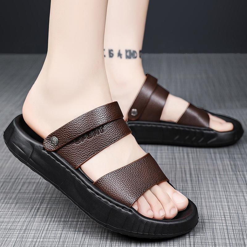 Pánské letní kožené sandály s měkkou podrážkou, pohodlné ležérní sandály, módní lehké pantofle, venkovní protiskluzová plážová obuv