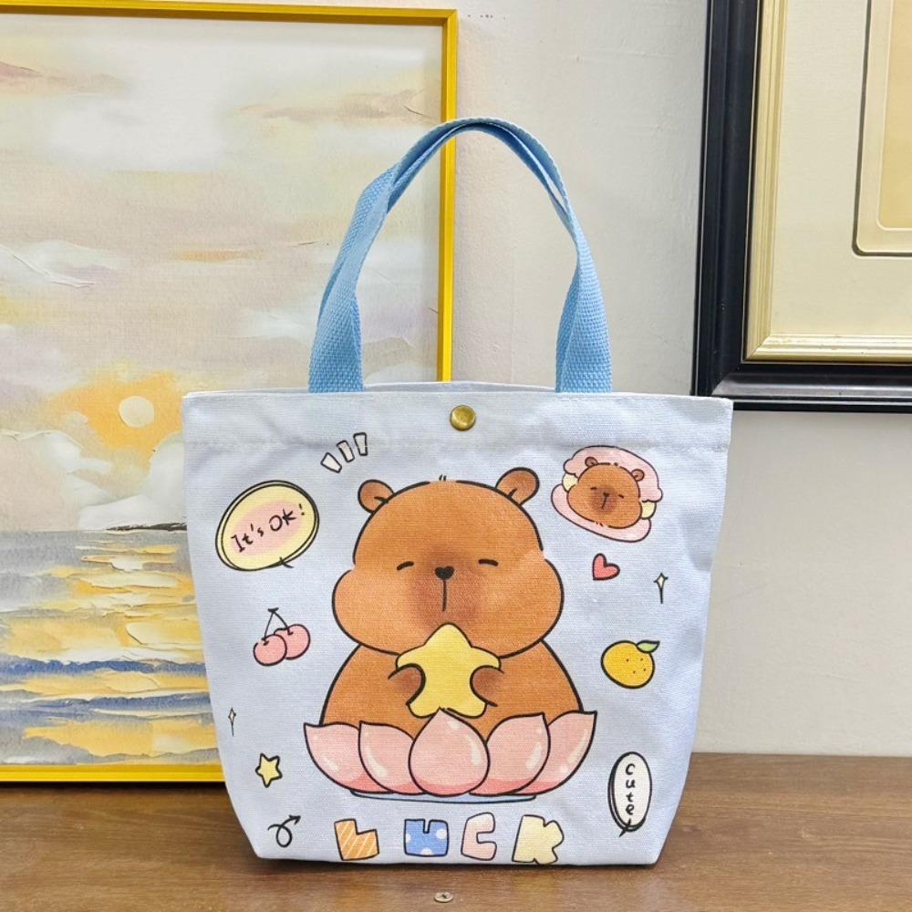 Cartoon Capybara Canvas Bag Women's Casual Shoulder Bag Large Capacity Crossbody Bag Cartoon Handbag Daily Lunch Bag