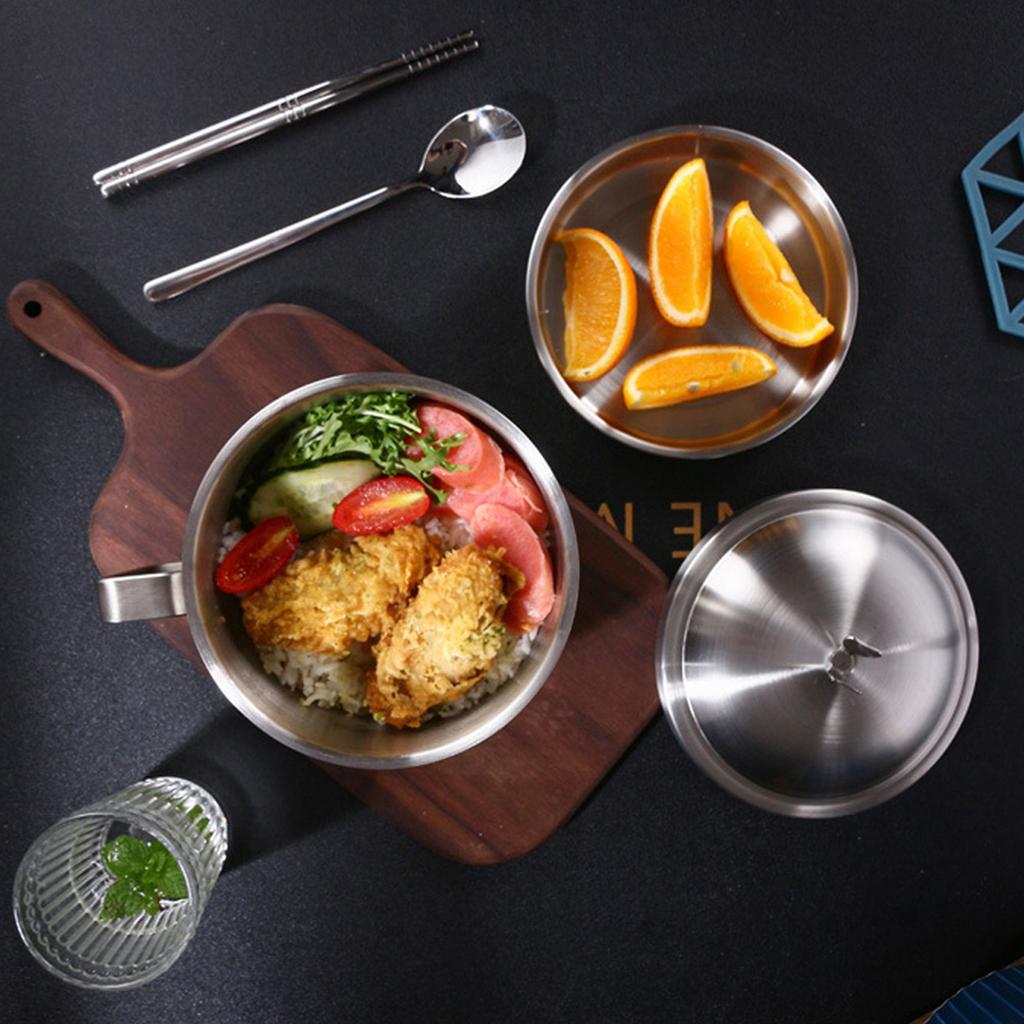 304 Stainless Steel Bowl Soup Bowl 304 Stainless Steel Noodle Bowl Double‑ Layer Insulated Large Capacity Soup Bowls 1000ml