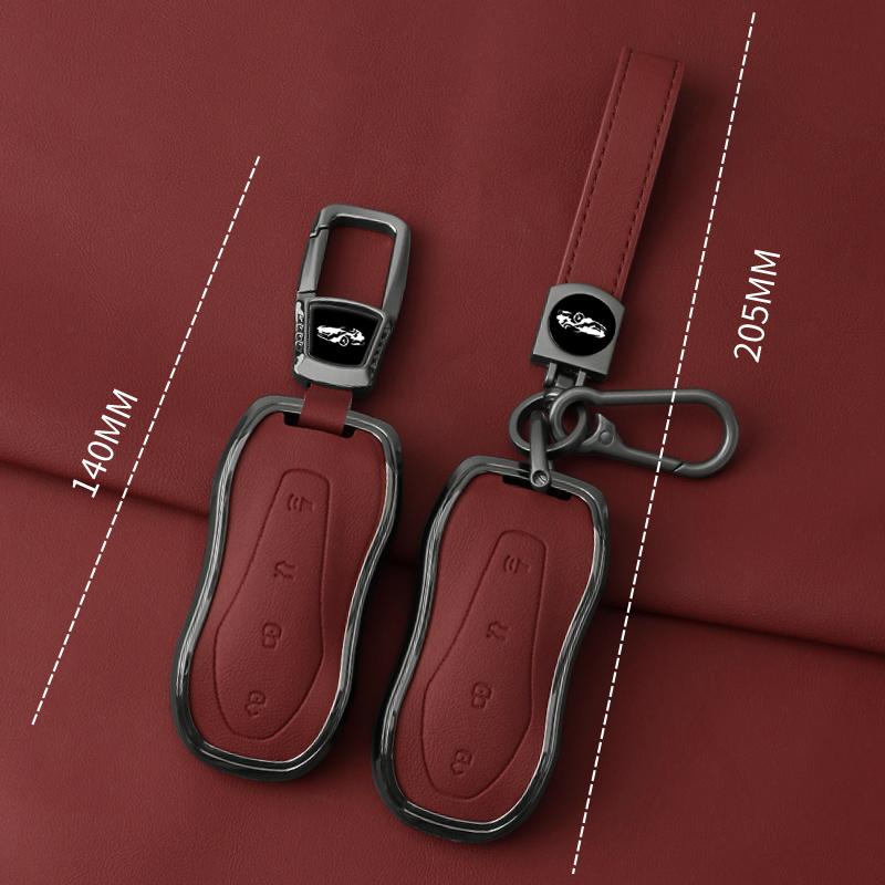 Metal Leather Car Key Case Cover For Geely Tugella  Boyue Atlas Pro Gili Tugella Protected Shell Keychain Fob Accessories