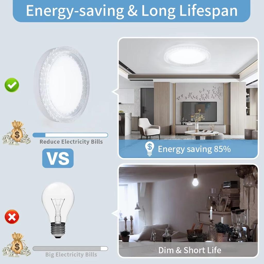 Modern LED Ceiling Light Round Crystal Home Light 18WAC85-265V Indoor Lighting 24W 36W 48W Living Room Bedroom Light