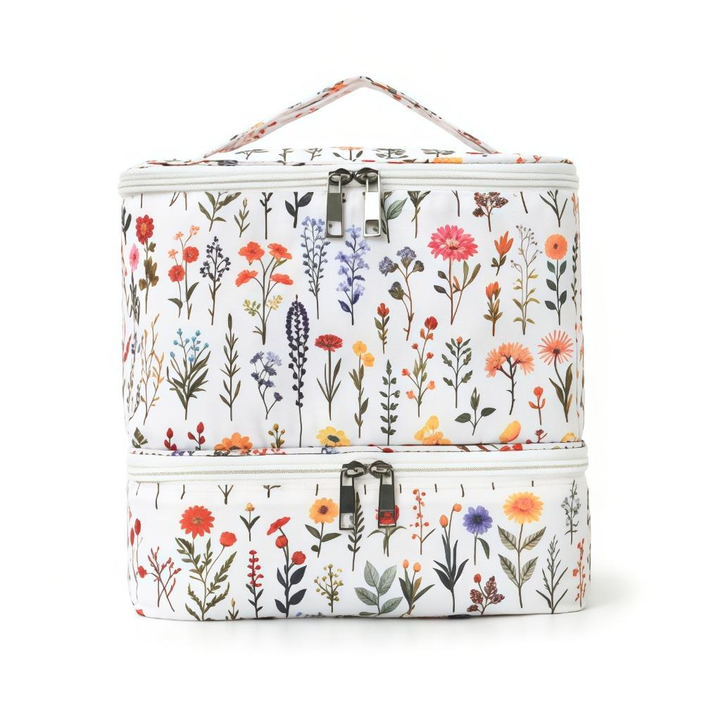 

Double Layer Nail Polish Storage Bag Large Capacity Floral Print Nail Lamp Case Detachable with Handle Makeup Bag