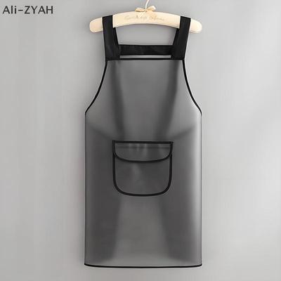 Waterproof Kitchen Apron Household TPU Oil Resistant Work Apron Transparent Black Dirt-Proof Cleaning Aprons