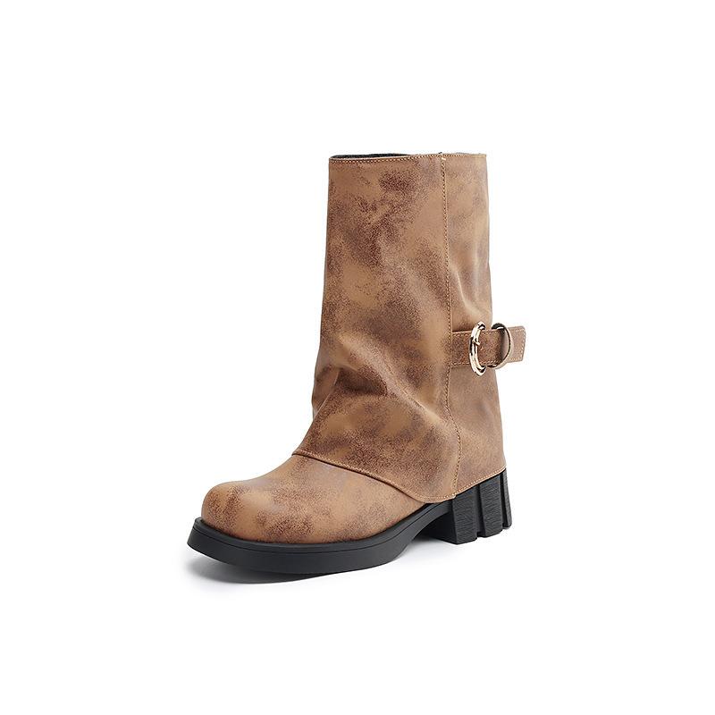 

eBay Source Autumn and Winter Casual Low Heel Large Size Round Head Belt Buckle Low Pants Pants Boots 39 светло-коричневого