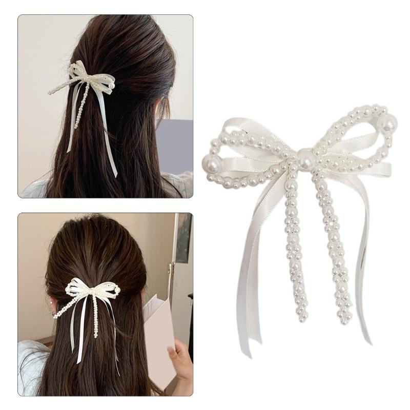 Elegante Perlen Schleifen Haarspange für Damen Kopfschmuck Mode Haarnadel Haarteile Accessoire Geeignet für verschiedene Anlässe