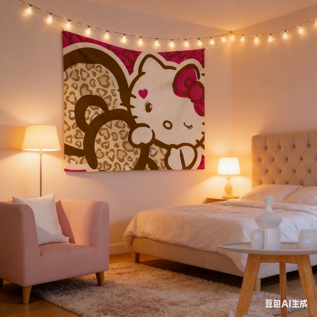 1pc Hello Kitty Leopard Print Tapestry Polyester 2D Flat Wall Hanging for Bedroom Living Room All Season Home Decor Gift