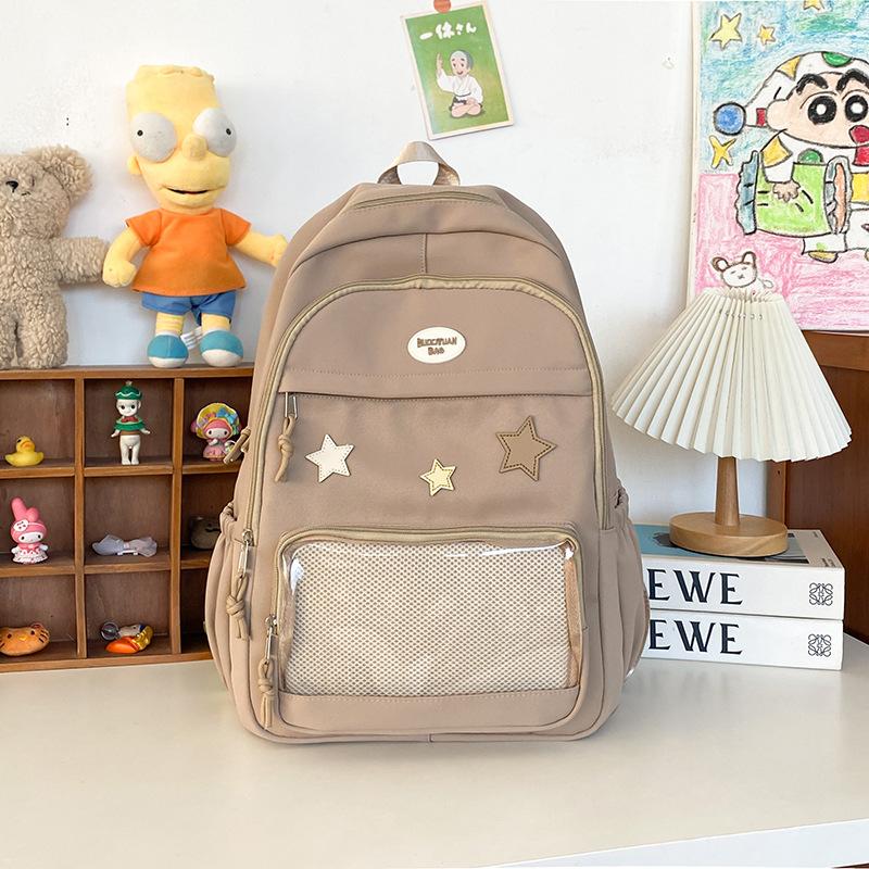 Y2K Cute Star Transparent Backpack Ita Bag for Girls Comic Badge Large Capacity Women Backpacks Fashion Students School Bags
