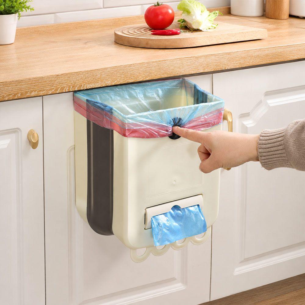 Foldable Hanging Trash Can Wide Opening Kitchen Compost Bin Wall Mounted Garbage Can Cabinet Door