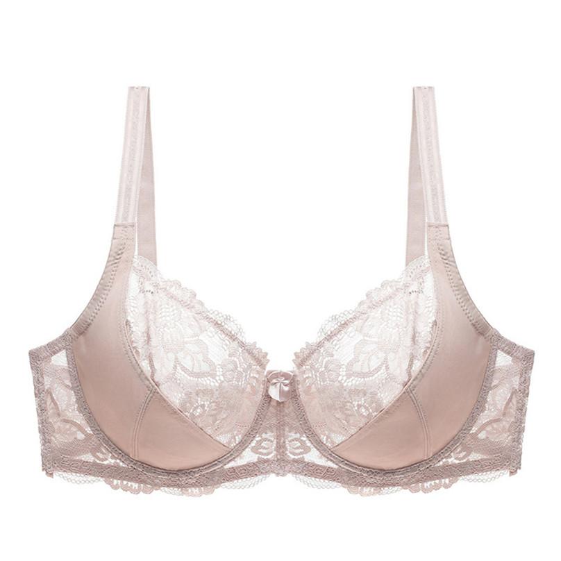 Fashion European and American Female Luxury Lace Plus Size Gathered Bra Solid Color Push Up Sexy Thin Breathable Bra