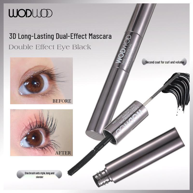 WODWOD Dual-Effect Mascara: 3D Lengthening, Curling, Smudge-Proof, Long-Lasting Base Coat, Double-Ended.